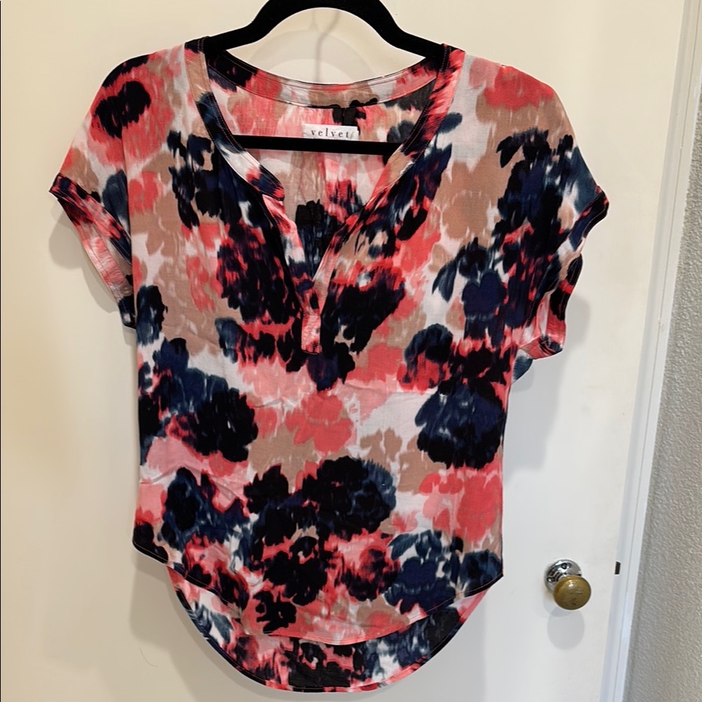 Pink and Navy Watercolor Blouse